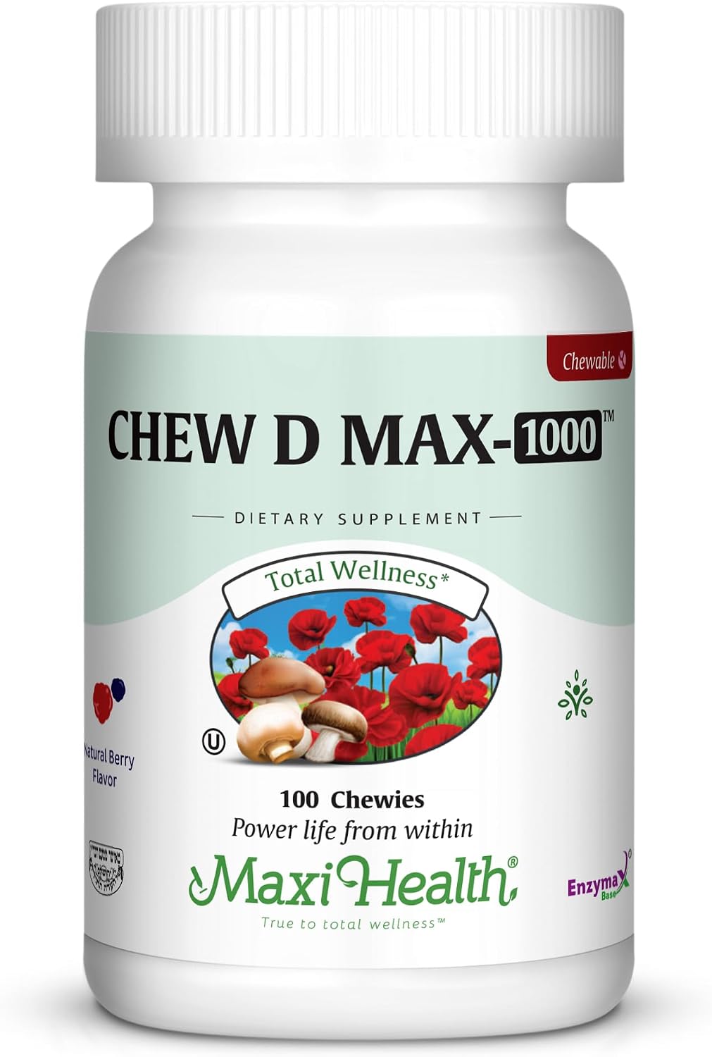 Chew-D-Max Vitamina D3 1000 UI Masticable - 100 Comprimidos Sabor Bayas Naturales
