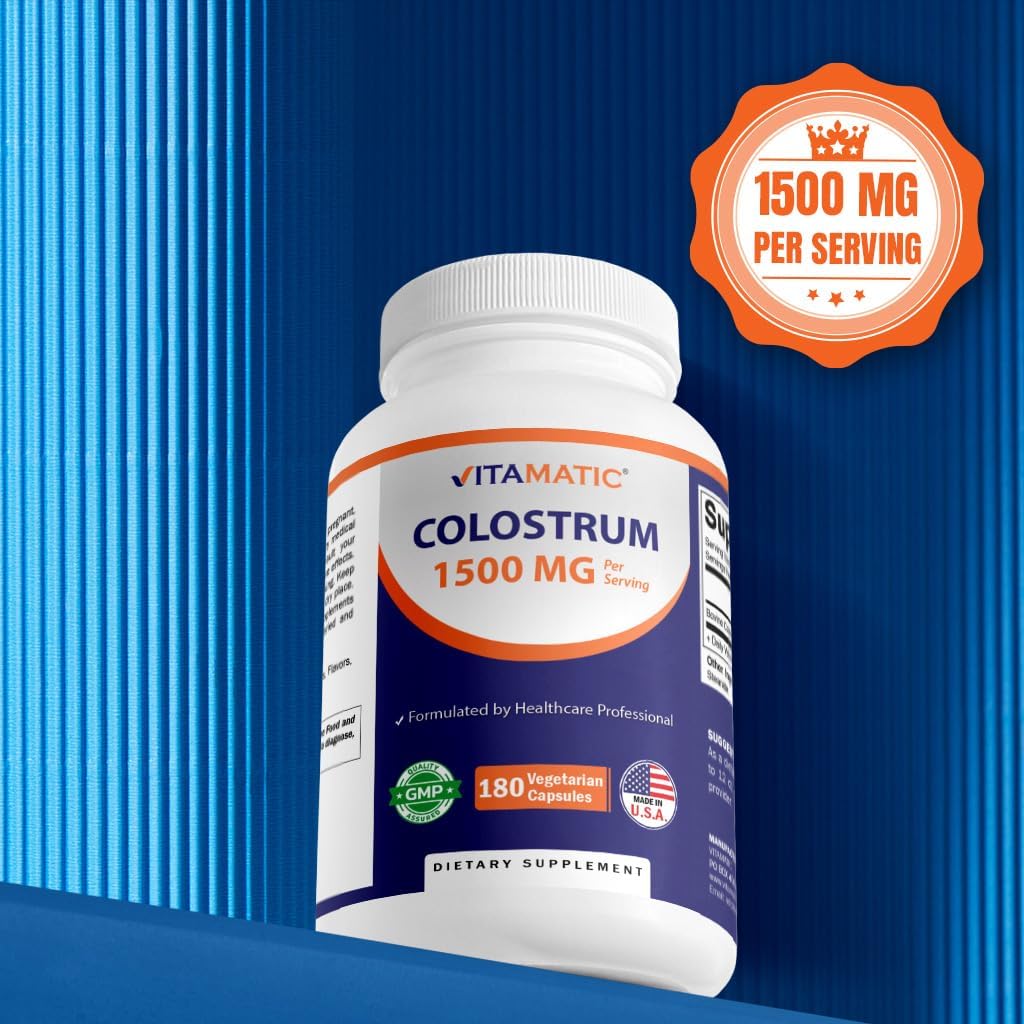 Vitamatic Calostro Bovino 30% IgG Suplemento - 1500 mg por dosis - 180 Cápsulas Vegetales