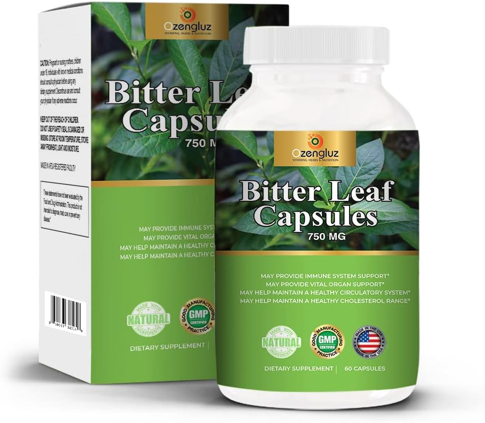 Bitter Leaf (Hoja Amarga) - Ewuro, Onugbu-Bololo Cápsulas. Suplemento bienestar. 750mg (60 cápsulas)
