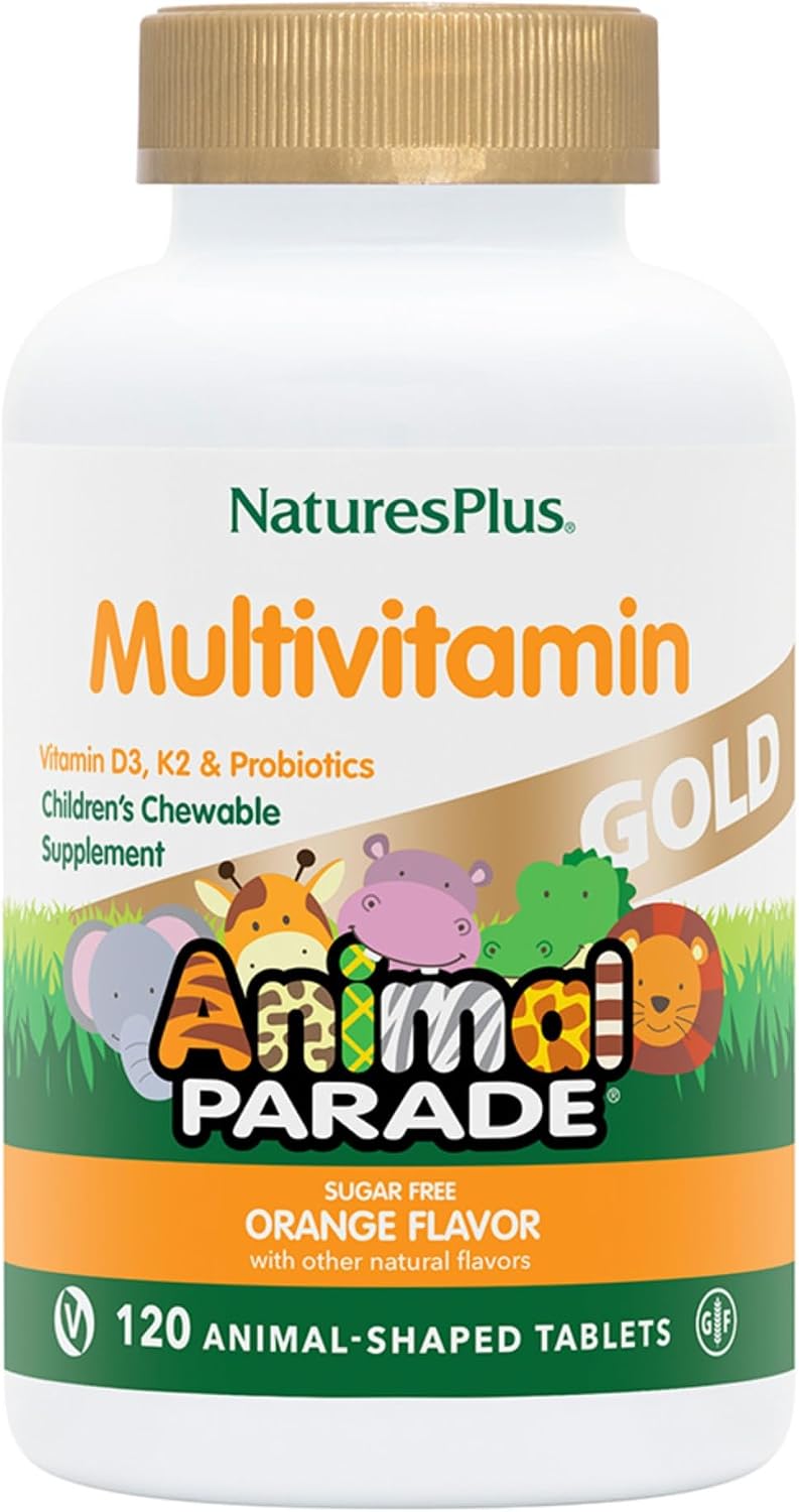 NaturesPlus Animal Parade Gold Multivitamínico Infantil – 120 Comprimidos Masticables Sabor Uva (Pack de 2)