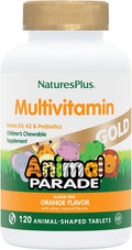 NaturesPlus Animal Parade Source of Life Gold Multivitamínico Infantil - Sabor Naranja - 120 Comprimidos