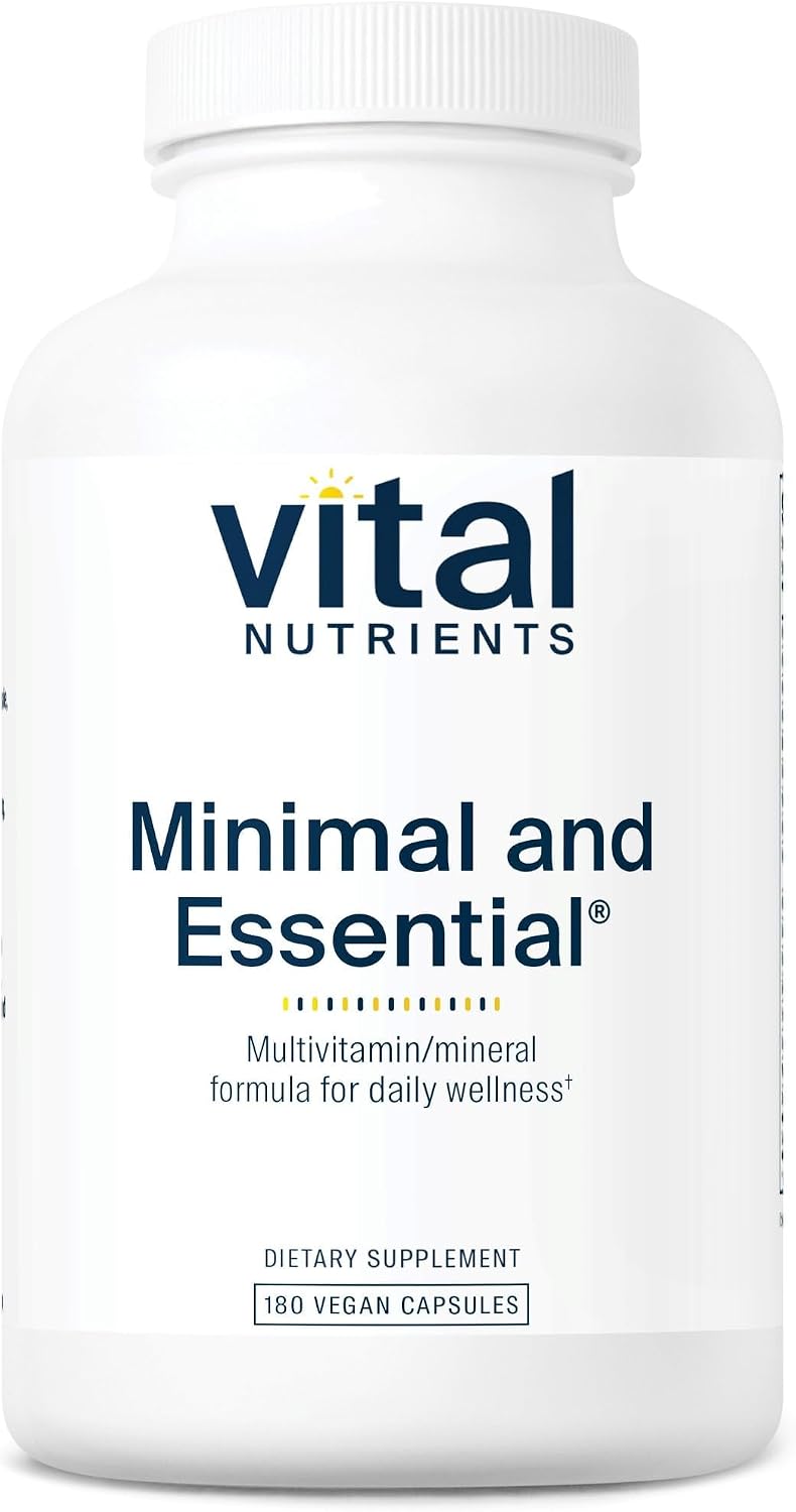 Vital Nutrients Minimal y Essential Multivitamínico - Multivitamina vegetariana de una sola toma diaria con minerales y antioxidantes - Sin hierro - Sin gluten, lácteos, soja - Sin OGM - 180 cápsulas