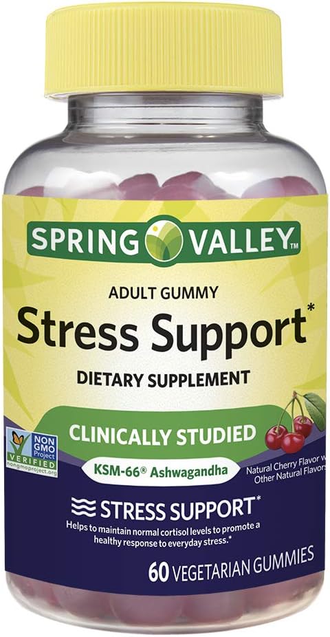Spring Valley Gomitas de Apoyo al Estrés para Adultos, Sabor Cereza, 60 Gomitas