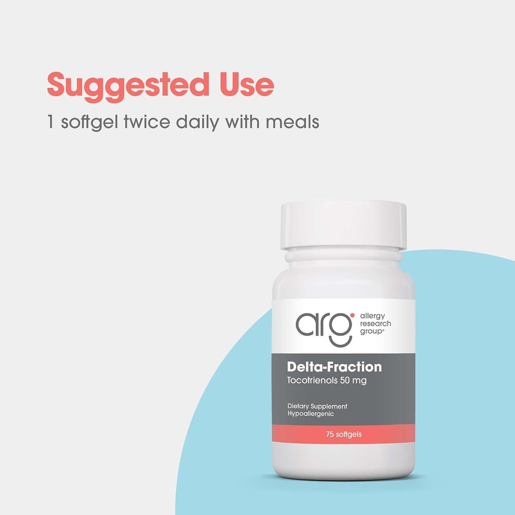 Allergy Research Group Delta-Fraction Tocotrienols - Suplemento de Vitamina E, 50 mg, Anato, Gamma, solo tocotrienoles, sin tocoferoles, hipoalergénico, 75 cápsulas blandas