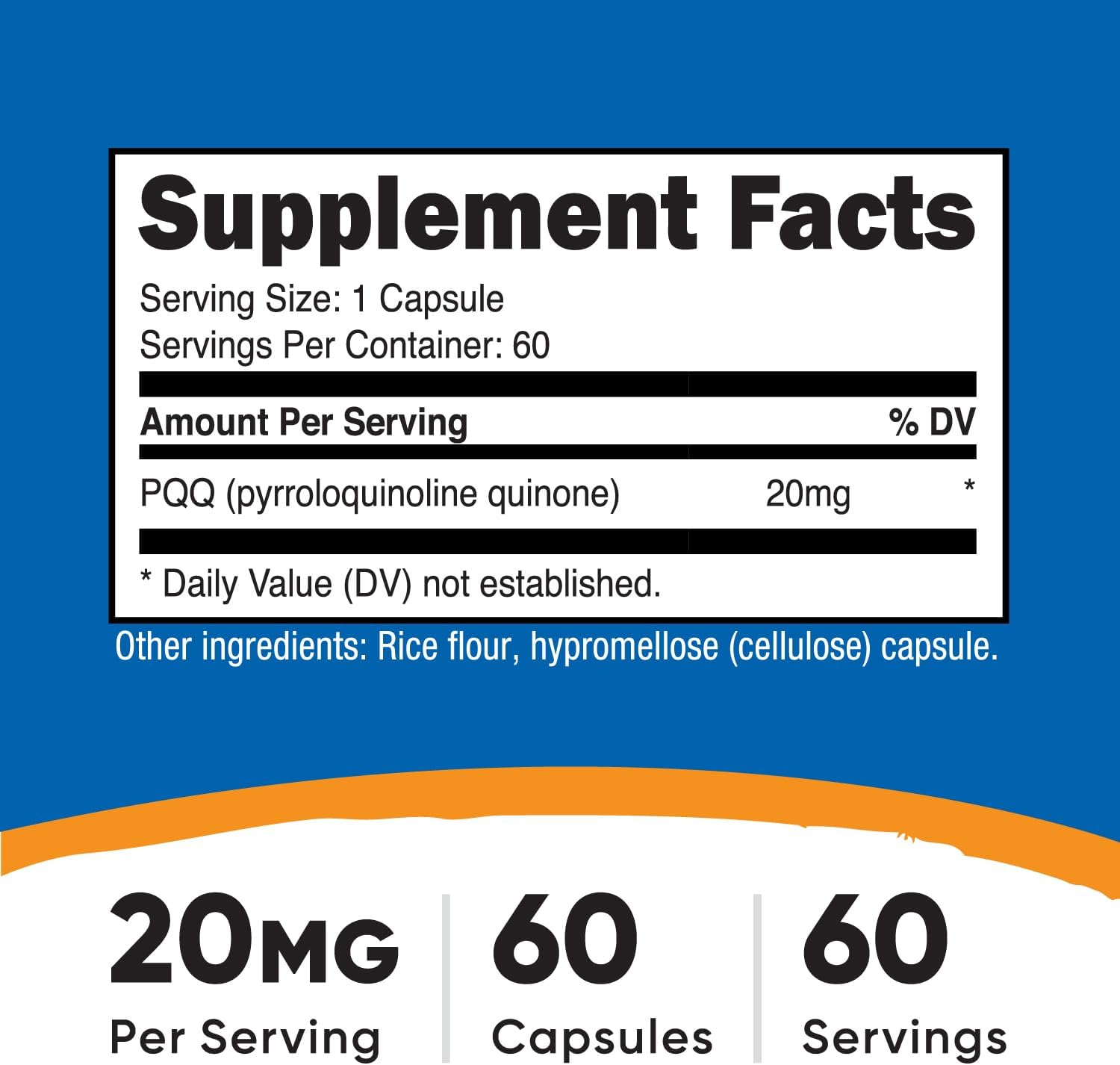 Nutricost PQQ (Pirroloquinolina Quinona) 20mg, 60 Cápsulas Vegetales