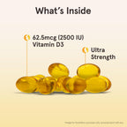 Jarrow Formulas Vitamina D3 62.5 mcg (2,500 UI) - 100 Cápsulas Blandas - Salud Ósea y Apoyo Inmunológico - Sin Gluten