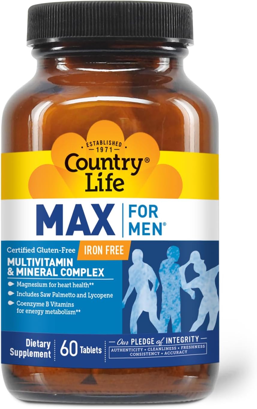 Country Life Max for Men – Complejo Multivitamínico y Mineral, Sin Hierro, 60 Comprimidos Vegetarianos
