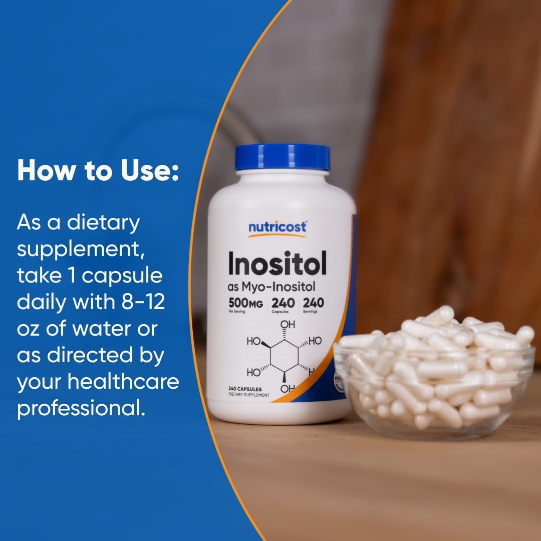 Nutricost Inositol 500mg, 240 Cápsulas Veganas - Myo-Inositol, Sin OMG, Sin Gluten