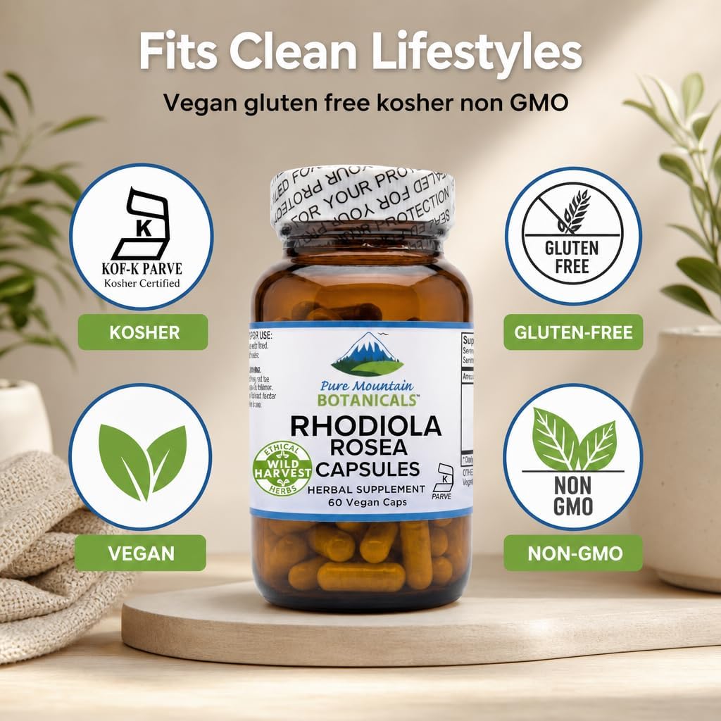 Pure Mountain Botanicals Rhodiola Rosea 250mg - 60 Cápsulas Veganas