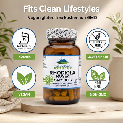 Pure Mountain Botanicals Rhodiola Rosea 250mg - 60 Cápsulas Veganas – Image 6