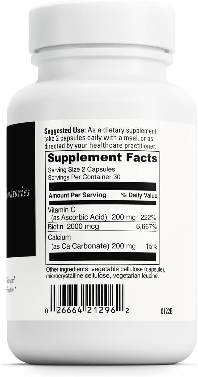 DAVINCI Labs Biotina – Suplemento con Vitamina C y Calcio – 60 Cápsulas