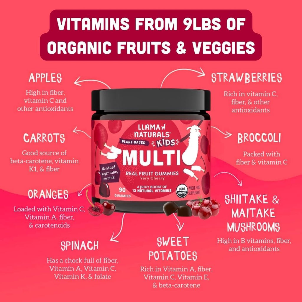 Llama Naturals Gomitas Multivitamínicas para Niños - Cherry, 180 uds.
