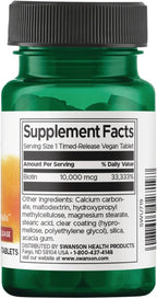 Swanson Biotin - Liberación Prolongada 10.000 mcg, 60 Comprimidos (2 Unidades)