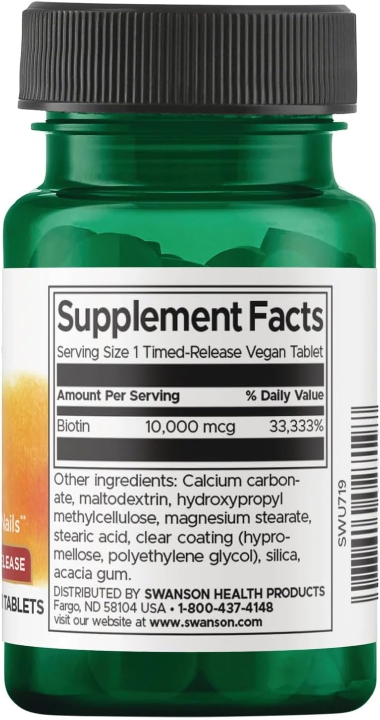 Swanson Biotin - Liberación Prolongada 10.000 mcg, 60 Comprimidos (Pack de 2)