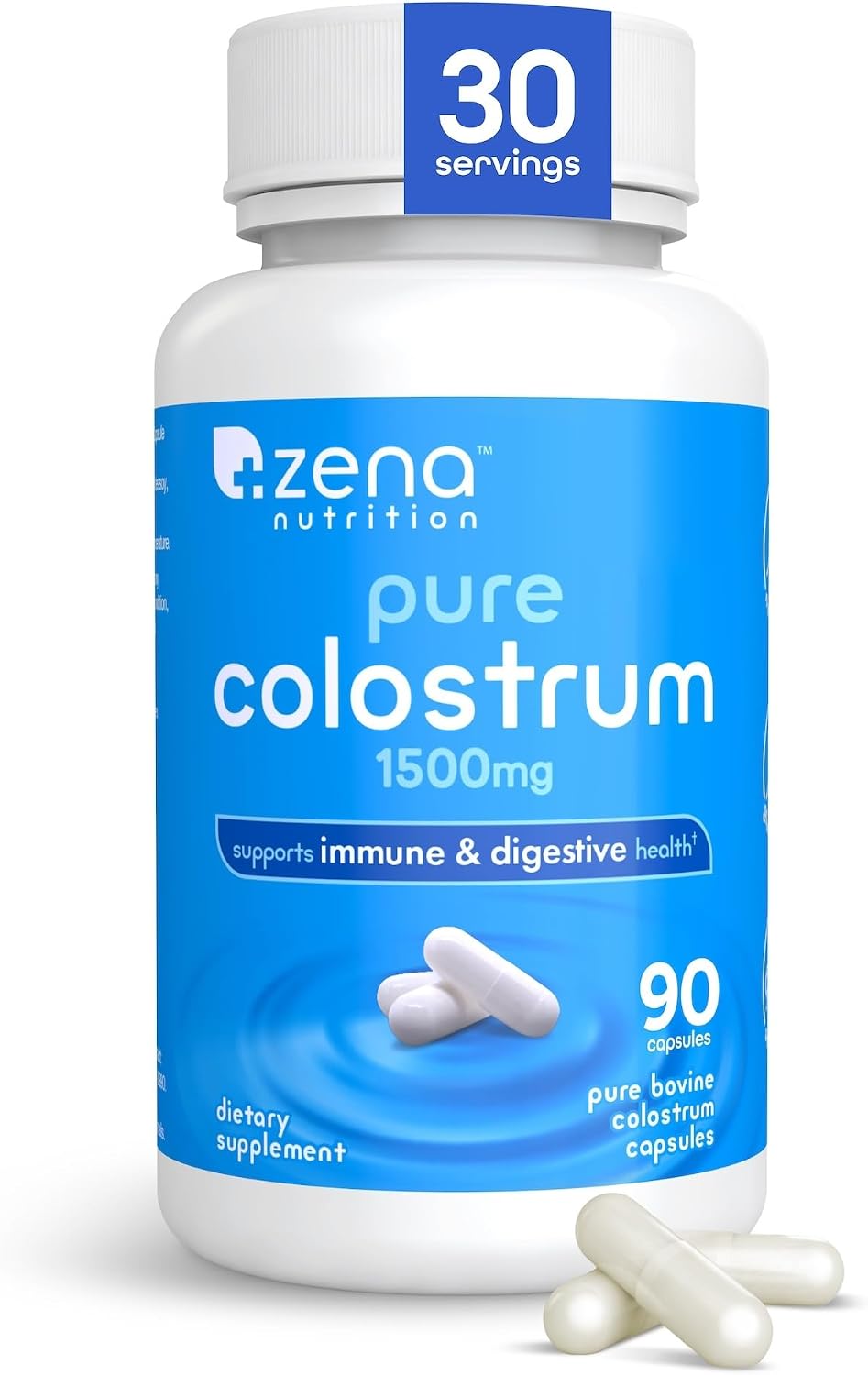 Zena Nutrition Pure Colostrum Capsules – Calostro Bovino Puro en Cápsulas, 1500mg