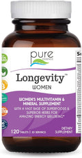 Pure Essence Longevity for Women 40+ - Multivitamin with Superfoods and Minerals - 90 Tablets