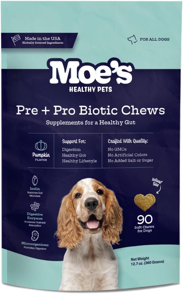 Masticables Probióticos para Perros Moe's – Sabor Calabaza, 90 unidades