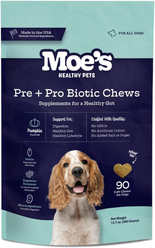 Masticables Probióticos para Perros Moe's – Sabor Calabaza, 90 unidades