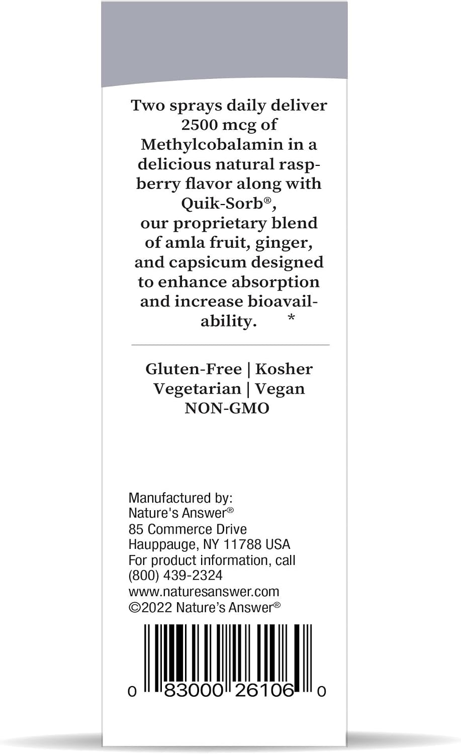 Nature's Answer B12 Methyl Liquid Spray - Spray de Vitamina B12 Metilcobalamina 30 ml