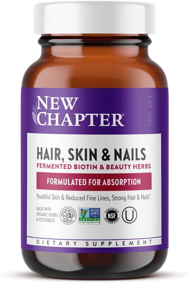 New Chapter Hair Skin & Nails con Biotina Fermentada y Astaxantina, 30 Cápsulas Vegetarianas