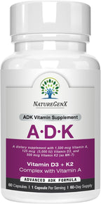 NatureGenX ADK – Vitaminas A, D3 y K2 MK-7 para la Salud Ósea – 60 Cápsulas