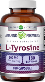 Amazing Formulas L-Tirosina 500 mg Cápsulas - Suplemento de Aminoácido (3 Envases | 180 Cápsulas)