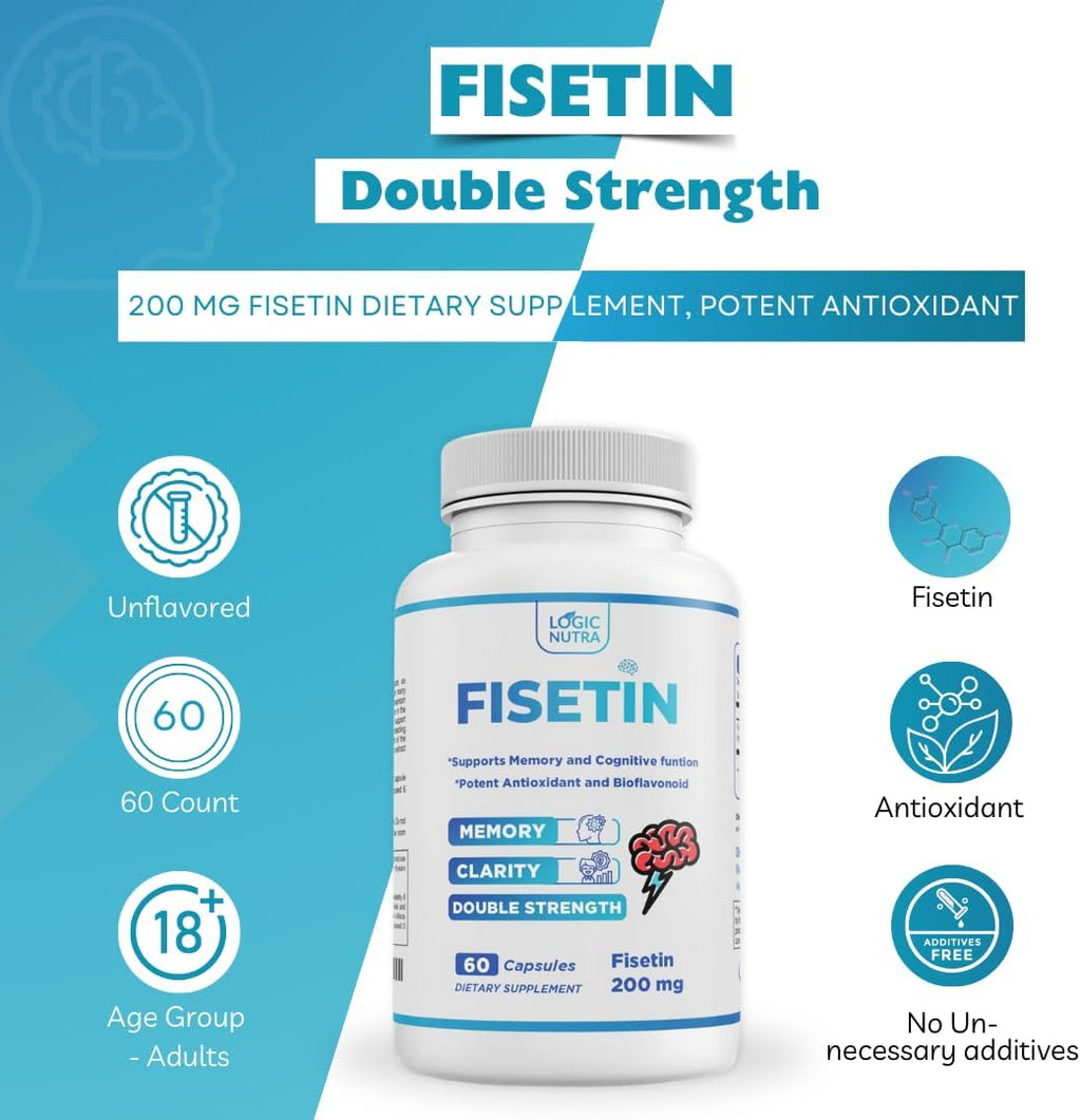 Logic Nutra Fisetina Doble Concentración - 200 mg por Cápsula - 60 Cápsulas - Suplemento Antioxidante