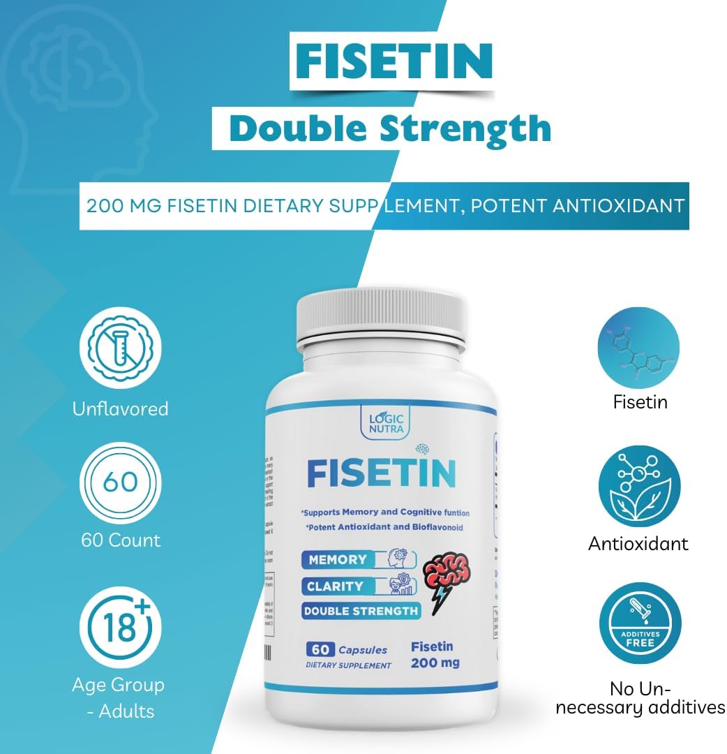 Logic Nutra Fisetina Doble Concentración - 200 mg por Cápsula - 60 Cápsulas - Suplemento Antioxidante
