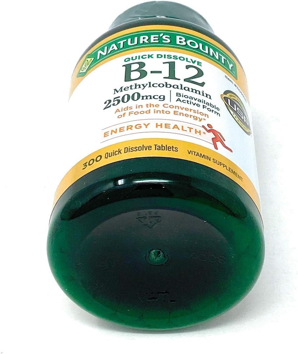 Nature's Bounty Vitamina B-12 2500 mcg, 300 Comprimidos Sublinguales de Disolución Rápida