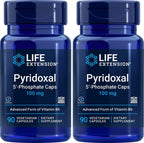 Life Extension Piridoxal-5'-Fosfato Cápsulas P5P 100 mg, 90 Cápsulas Vegetales (Lote de 2)
