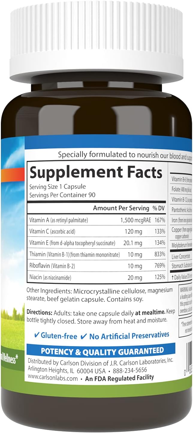 Carlson Blood Nutrients - 28 mg Iron, 90 Capsules