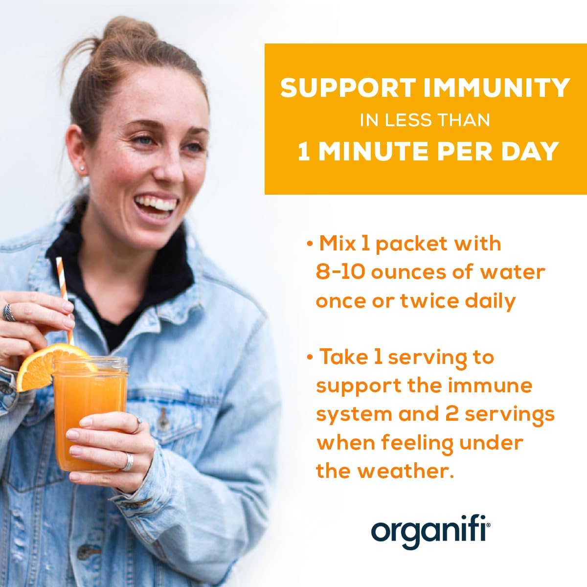 Organifi Immunity - Polvo Orgánico de Apoyo Inmunitario con Beta-Glucanos de Hongos, Vitamina C, D y Zinc - 15 Sobres Individuales