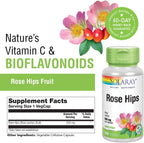 Solaray Rose Hips 550 mg - Escaramujo Natural en Cápsulas, Fuente de Vitamina C y Bioflavonoides, Apoyo Herbal - 100 Cápsulas Veganas