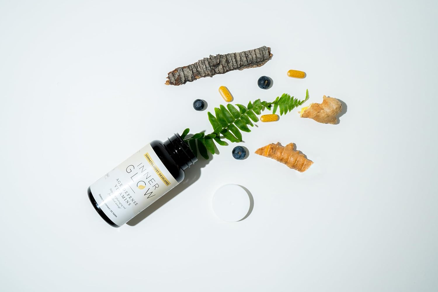 Inner Glow Age Defense Vitamins - Antioxidant Skin Support, Polypodium Leucotomos Formula, Vegan, Gluten-Free - 60 Cápsulas