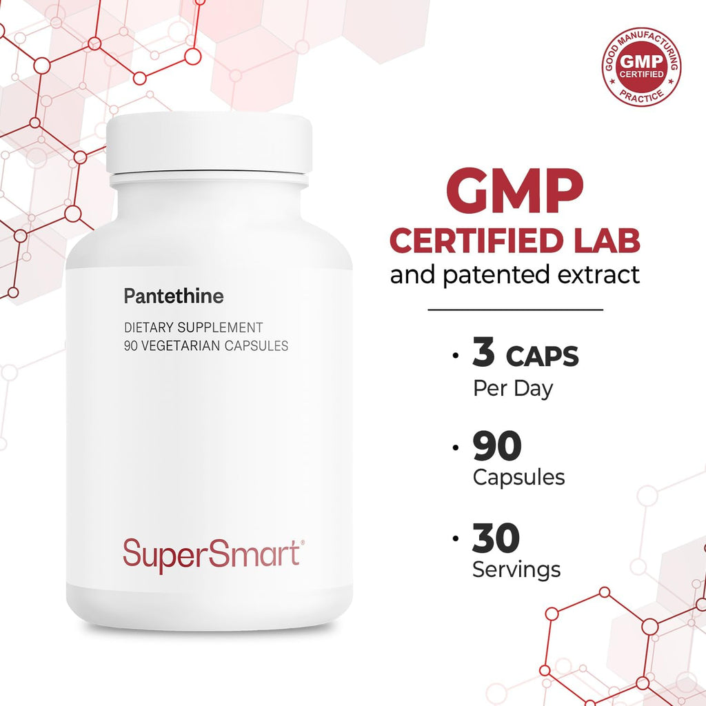 Supersmart Pantesin Pantethine 600 mg - Ácido Pantoténico Activo - 90 Cápsulas Vegetales