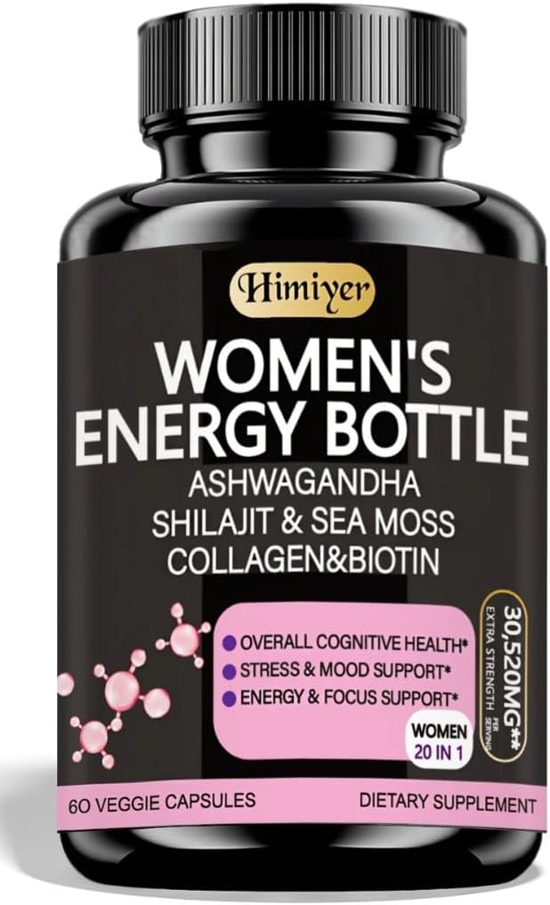 Himiyer Women's Energy Supplement, 60 Veggie – Ashwagandha : raíz adaptógena utilizada en la medicina ayurvédica – Image 1