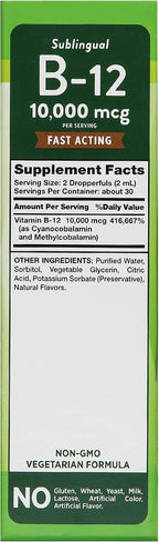 Nature's Truth Sublingual B-12 10,000 mcg Natural Berry Flavor Liquid - 2 oz, Pack of 2