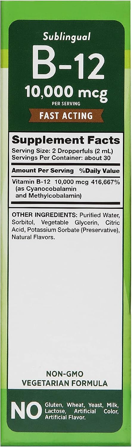 Nature's Truth Sublingual B-12 10,000 mcg Natural Berry Flavor Liquid - 2 oz, Pack of 2