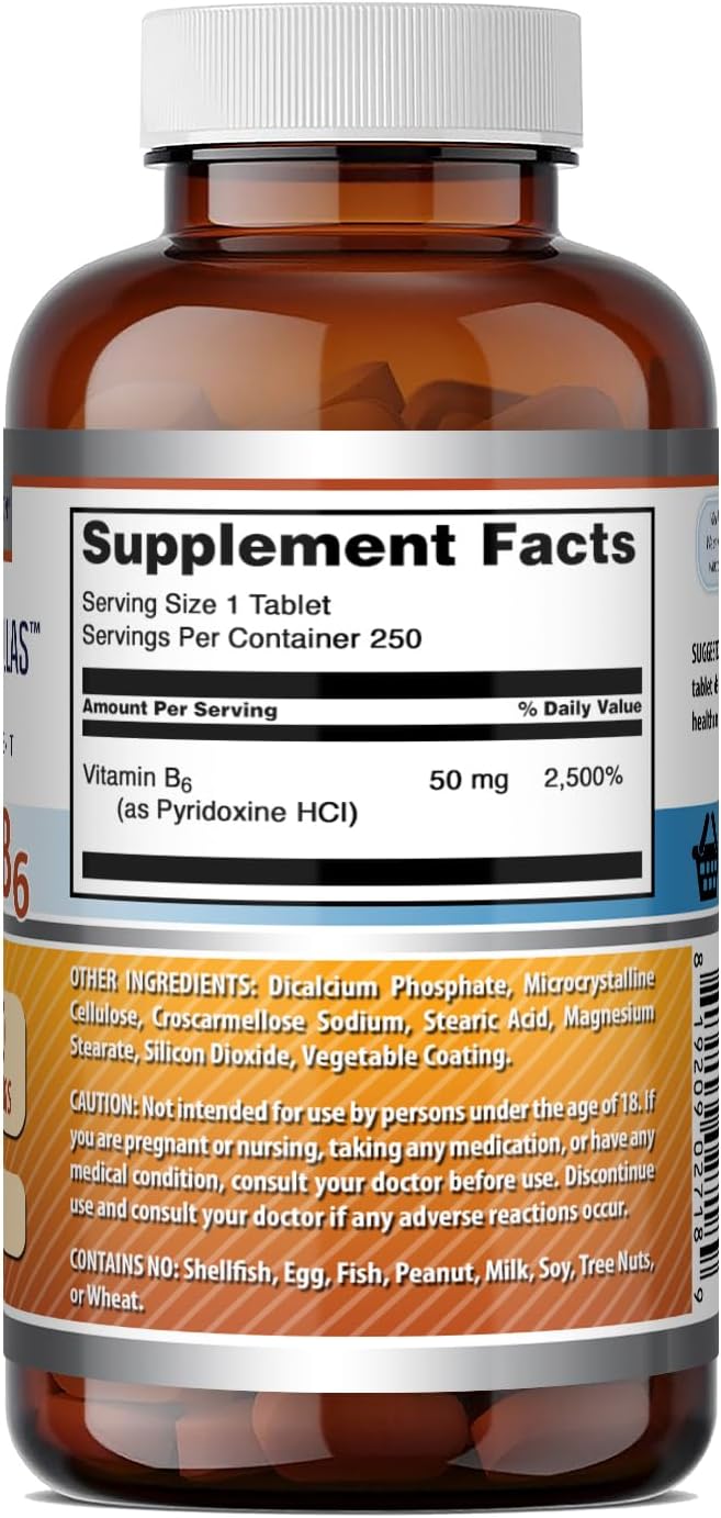 Amazing Formulas Vitamina B6 Piridoxina 50 mg, 250 Comprimidos