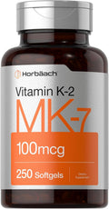 Horbäach Vitamina K2 MK7 100 mcg | 250 Cápsulas Blandas | Suplemento No-GMO Sin Gluten