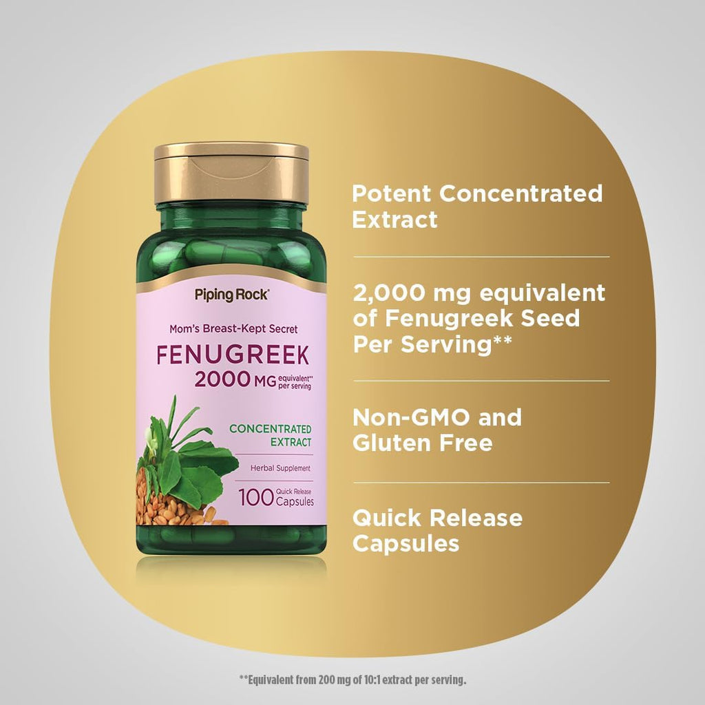 Piping Rock Fenugreek Capsules for Women - 100 Cápsulas - Extracto Concentrado de Semilla - Suplemento Herbal - No GMO, Sin Gluten