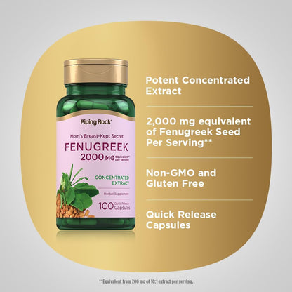 Piping Rock Fenugreek Capsules for Women - 100 Cápsulas - Extracto Concentrado de Semilla - Suplemento Herbal - No GMO, Sin – Image 5