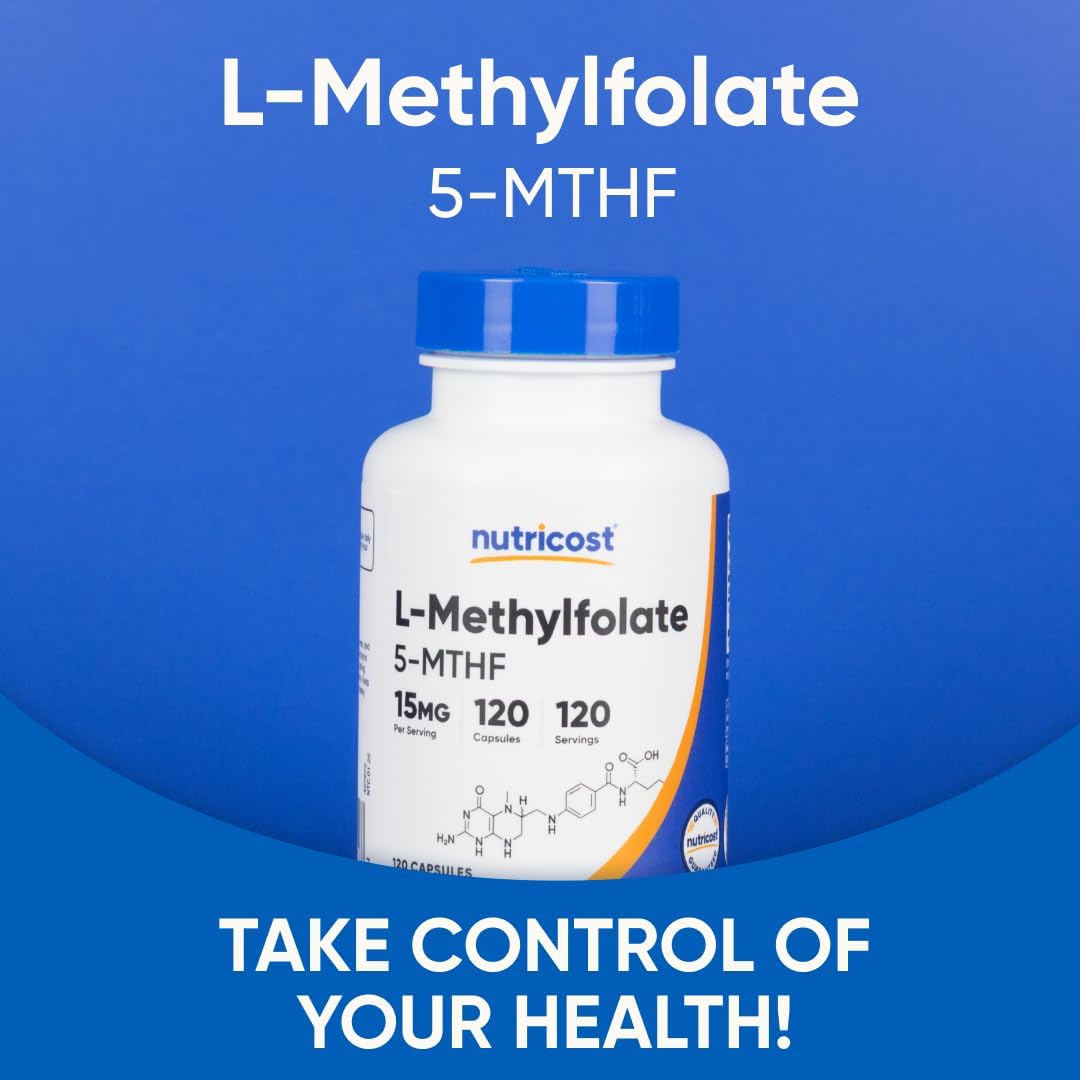 Nutricost L-Metilfolato 15mg, 120 Cápsulas (5-MTHF) - Vegano, Sin Gluten, No-GMO
