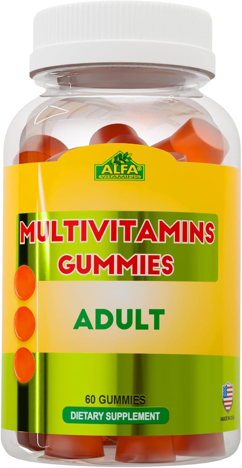 ALFA VITAMINS Multivitaminas para Adultos - Apoyo a la Producción de Energía Celular - Vitaminas y Minerales Esenciales - Sabor Naranja Natural (60 Gominolas)