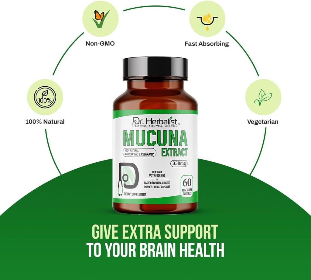 Dr. HERBALIST Extracto de Mucuna Pruriens 350mg - 60 Cápsulas Veganas | No Transgénico | Absorción Rápida