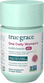 True Grace One Daily Women’s Multivitamin 40+ - Multivitamínico diario con minerales fermentados, adaptógenos y hongos orgánicos - 30 comprimidos veganos