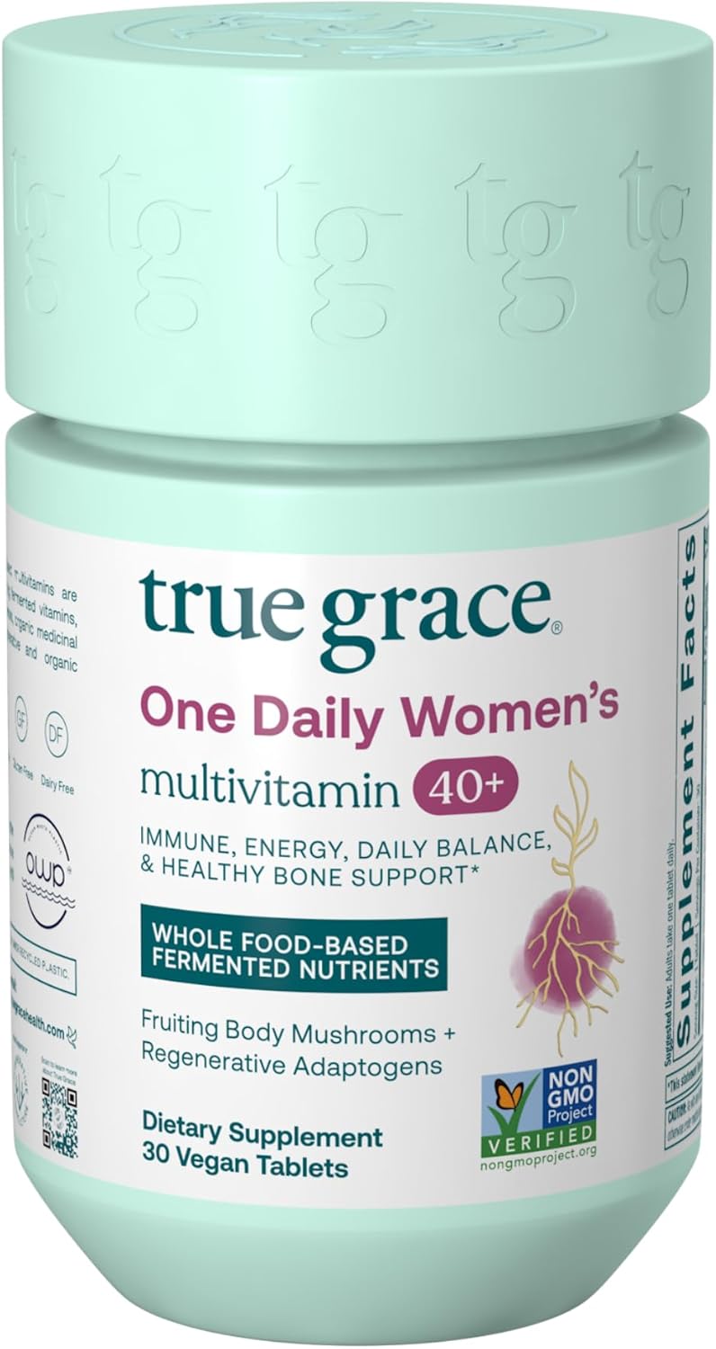 True Grace One Daily Women’s Multivitamin 40+ - Multivitamínico diario con minerales fermentados, adaptógenos y hongos orgánicos - 30 comprimidos veganos