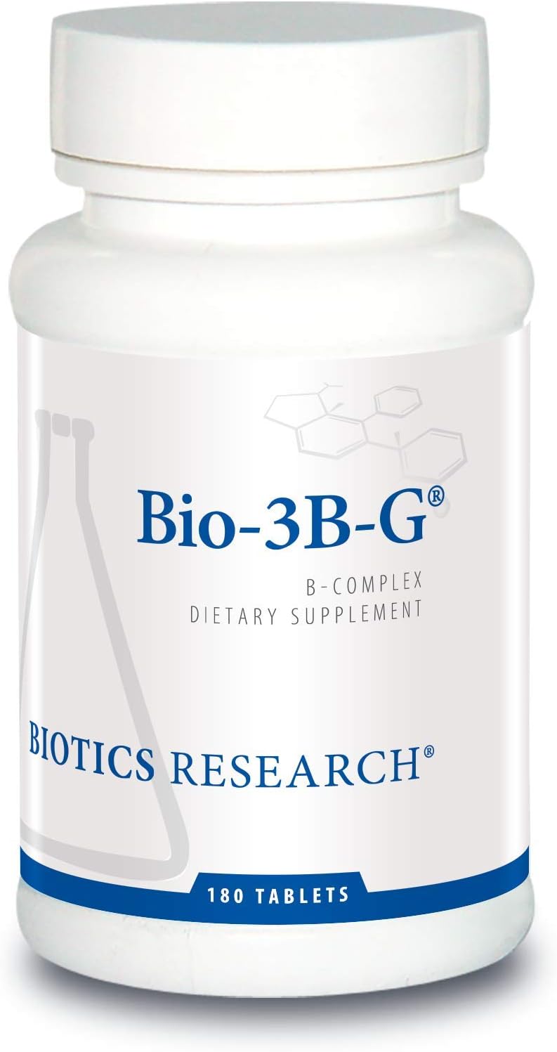 BIOTICS RESEARCH Bio-3B-G Complejo de Vitaminas B, Suplemento para Energía y Estrés, Salud Adrenal, Sin Gluten, 180 Comprimidos