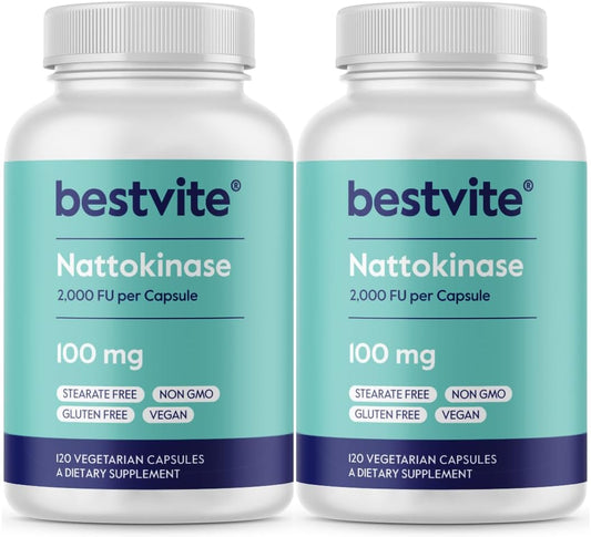 BESTVITE Nattokinase 100mg (2000 FU) – 240 Cápsulas Vegetales (120x2)