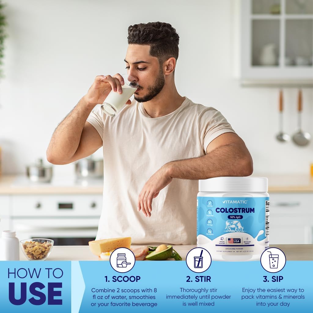 Vitamatic Calostro Bovino en Polvo - 50% IgG - 120g (60 dosis)